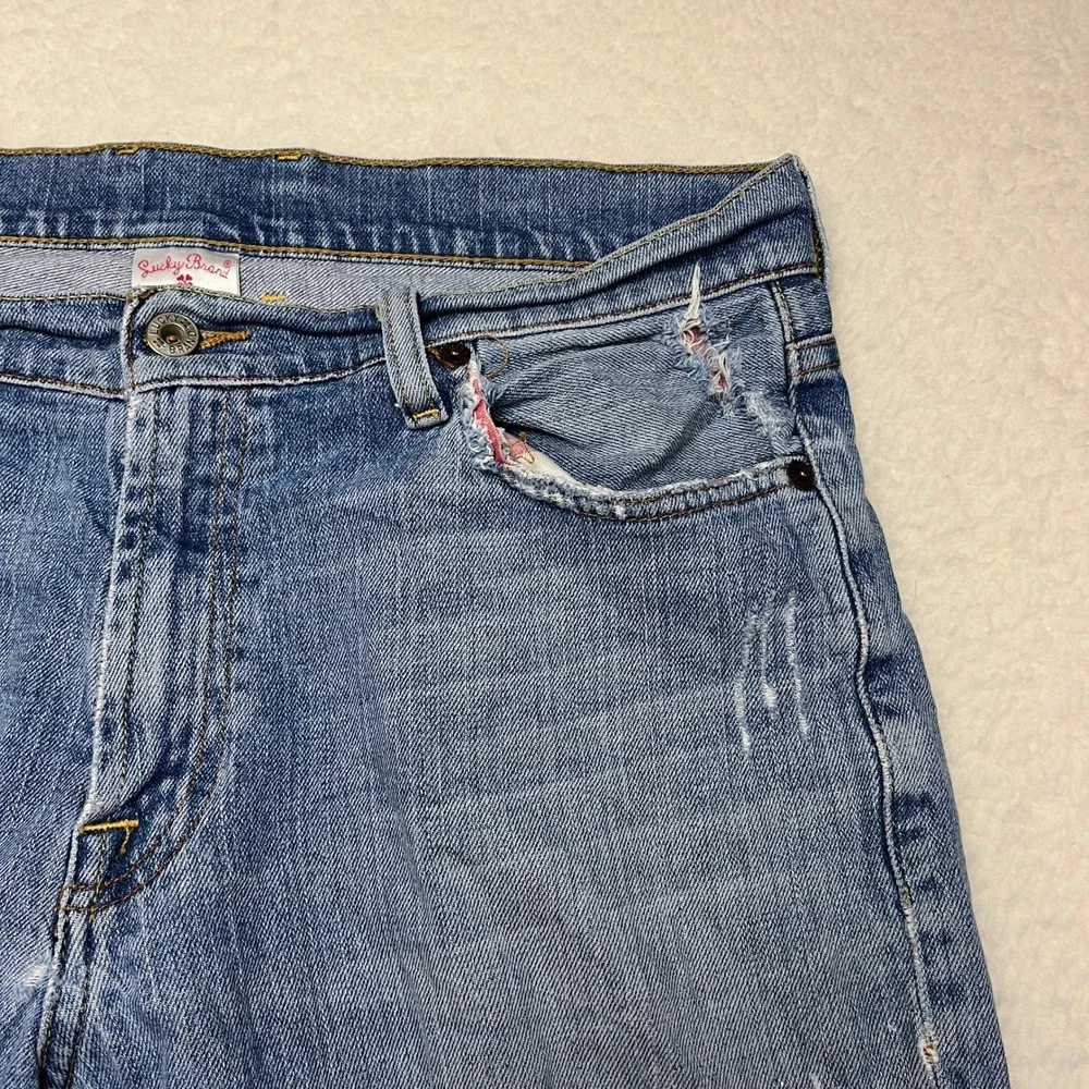 Lucky Brand Jeans Mens 32 Blue Straight Leg Short Distressed Dungarees Denim‎